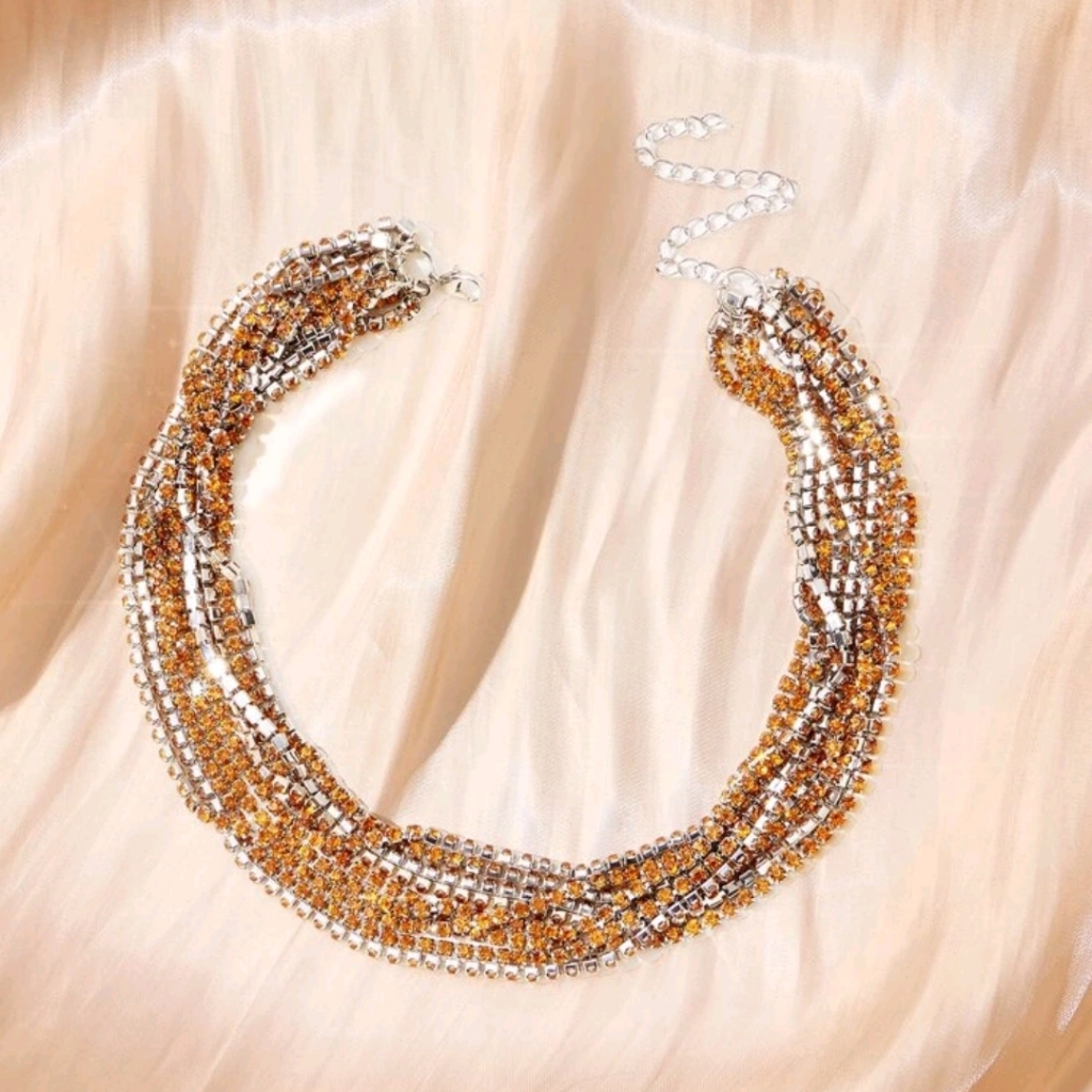 Sale Layered Amber Rhinestone Necklace